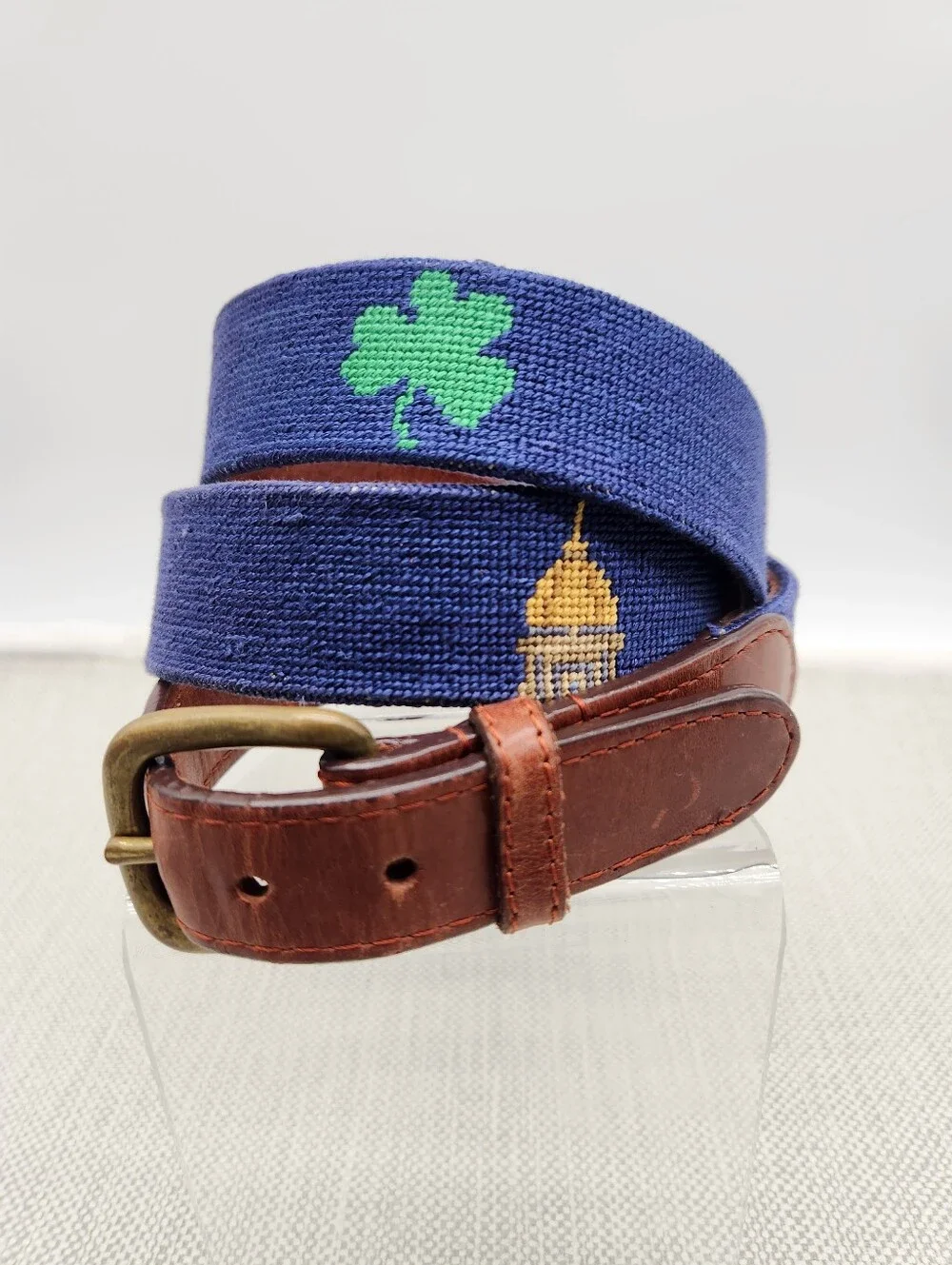 Smathers & Branson Sz 40 Belt Notre Dame Needlepoint Hand Stitched Brass Buckle